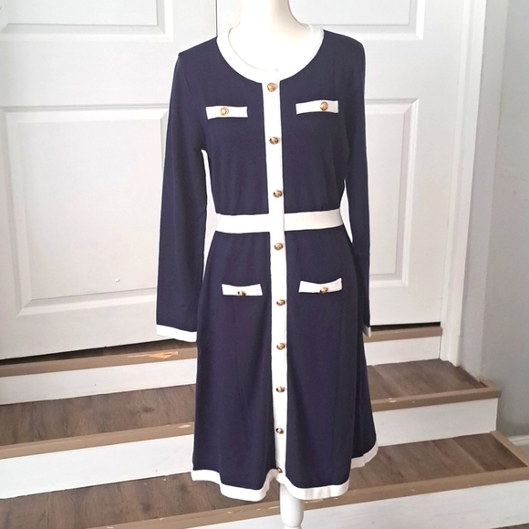 MEROKEETY Knit Sweater Dress Button Short Sleeve Crew Neck Mini Dress Large NWT - Picture 1 of 7